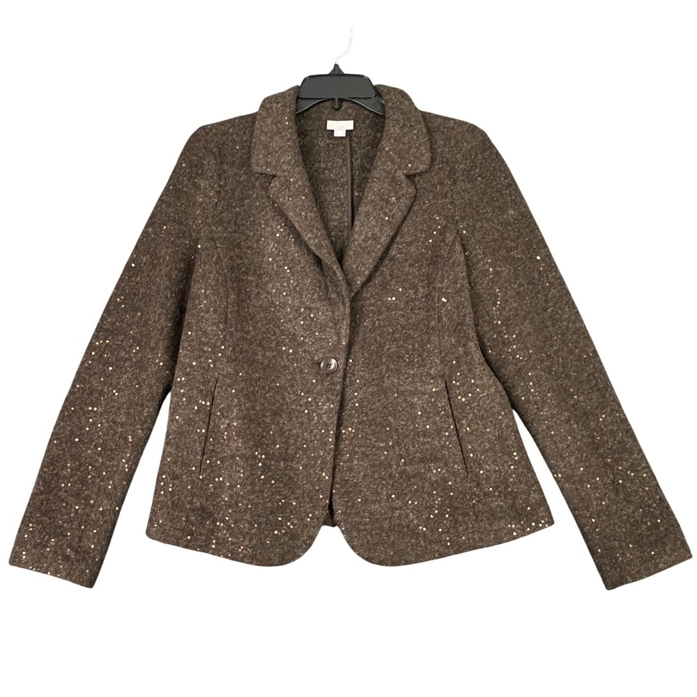 J Jill Sequin Sparkle Wool Blend Cardigan Sweater Blazer Jacket Women M
